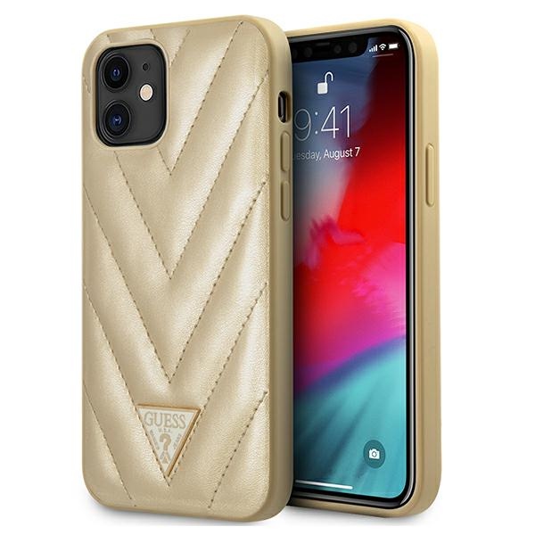 Guess V-Quilted dėklas iPhone 12 mini – auksinis