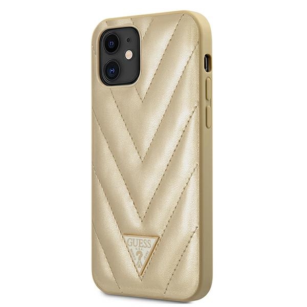 Guess V-Quilted dėklas iPhone 12 mini – auksinis