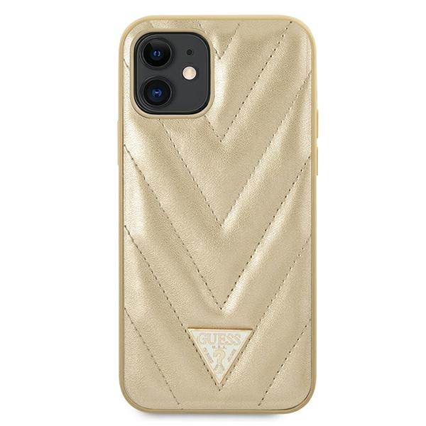 Guess V-Quilted dėklas iPhone 12 mini – auksinis