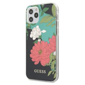 Guess dėklas iPhone 12 Pro Max – juodas, gėlių motyvas