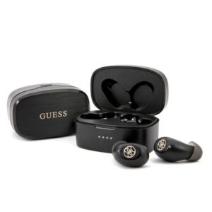 Guess GUTWSJL4GBK TWS Bluetooth ausinės + juoda/juoda 4G prijungimo stotelė