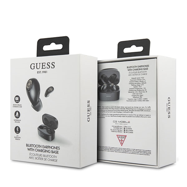 Guess GUTWSJL4GBK TWS Bluetooth ausinės + juoda/juoda 4G prijungimo stotelė