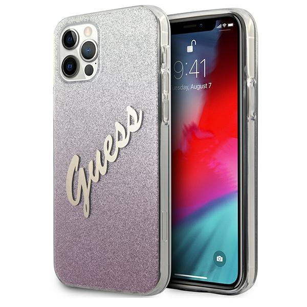 Guess Glitter Gradient dėklas iPhone 12 Pro Max – rožinis