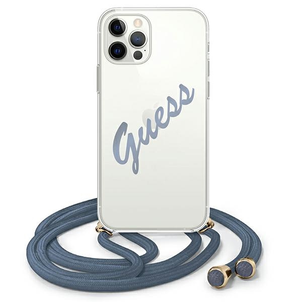 Guess dėklas iPhone 12/12 Pro – skaidrus/mėlynas