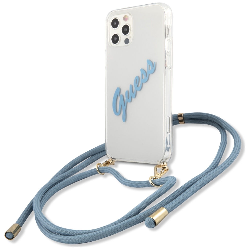 Guess dėklas iPhone 12/12 Pro – skaidrus/mėlynas