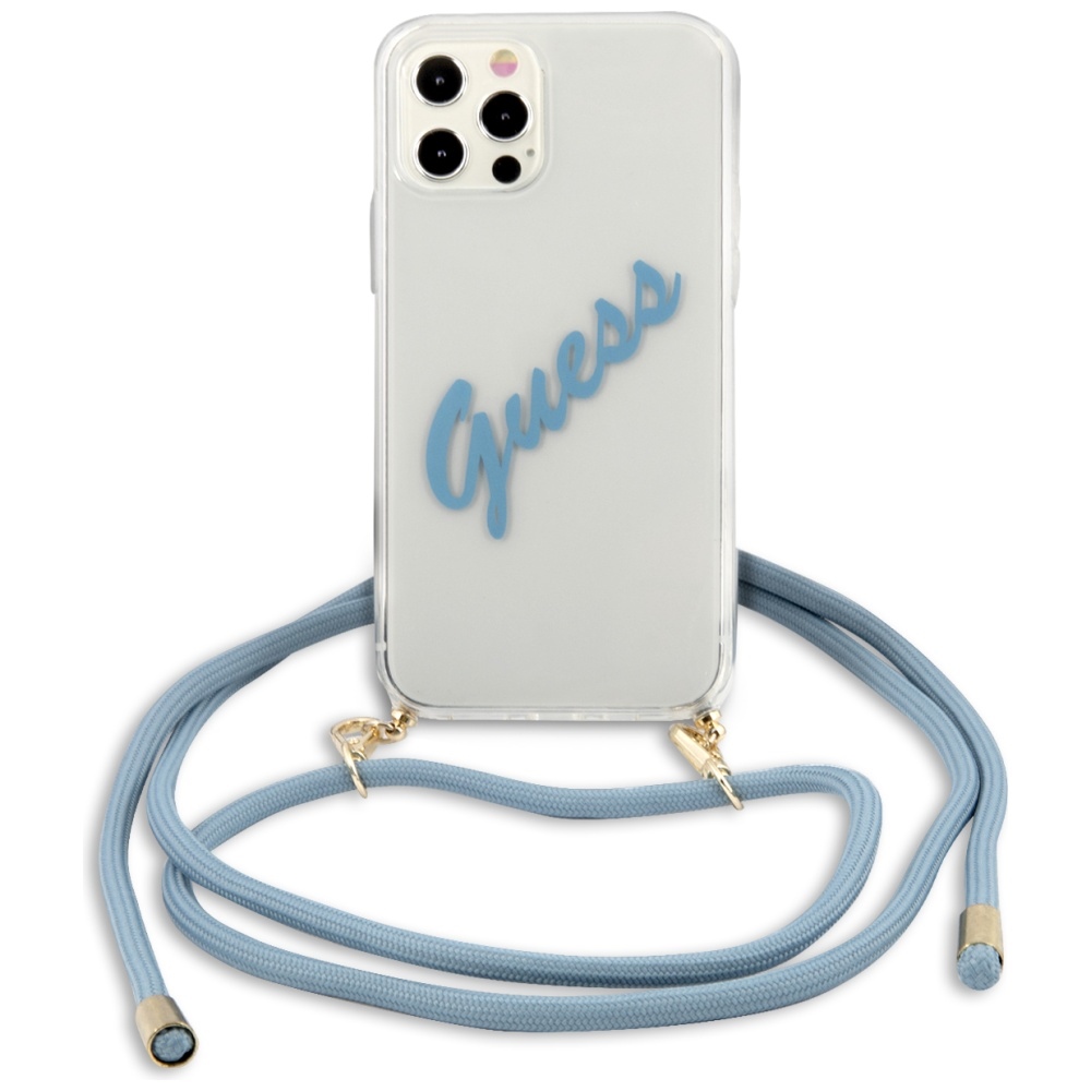 Guess dėklas iPhone 12/12 Pro – skaidrus/mėlynas