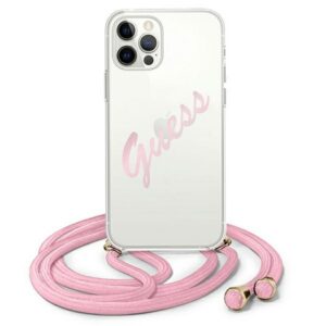 Guess Script Vintage dėklas iPhone 12/12 Pro – rožinis