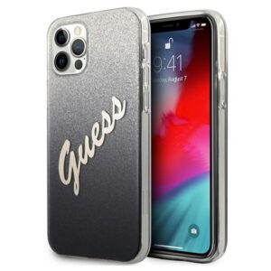 Guess dėklas iPhone 12/12 Pro – juodas, Glitter Gradient