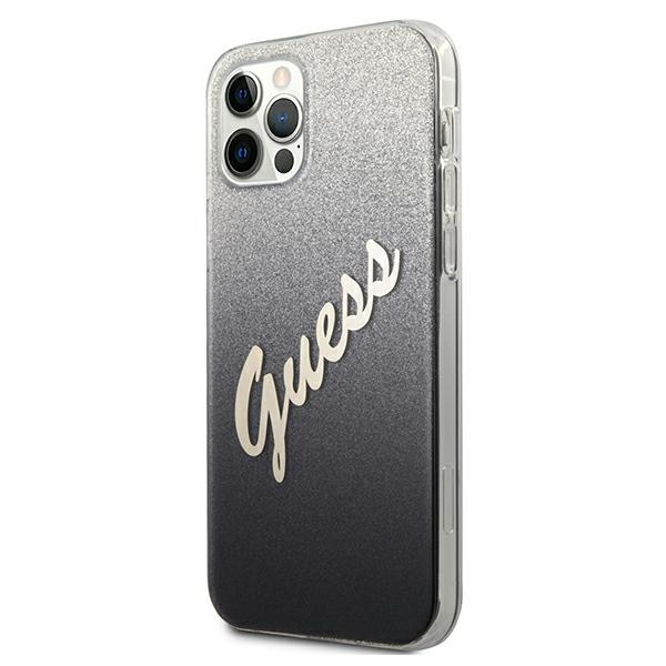 Guess dėklas iPhone 12/12 Pro – juodas, Glitter Gradient