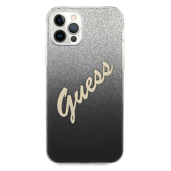 Guess dėklas iPhone 12/12 Pro – juodas, Glitter Gradient