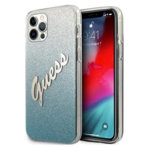Guess dėklas iPhone 12/12 Pro 6,1" – mėlynas Glitter Gradient