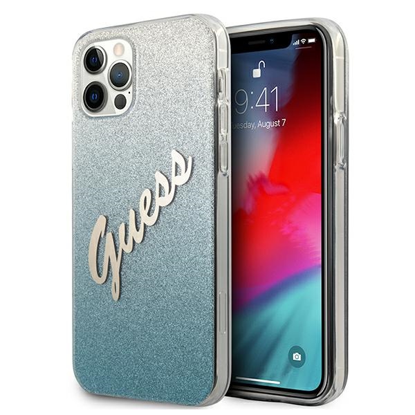Guess dėklas iPhone 12/12 Pro 6,1" – mėlynas Glitter Gradient