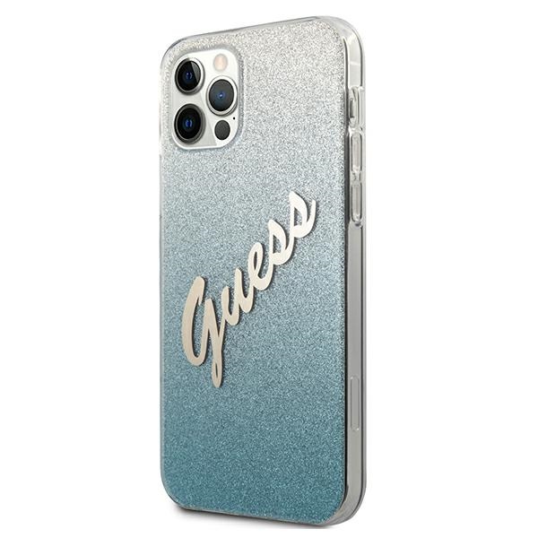 Guess dėklas iPhone 12/12 Pro 6,1" – mėlynas Glitter Gradient