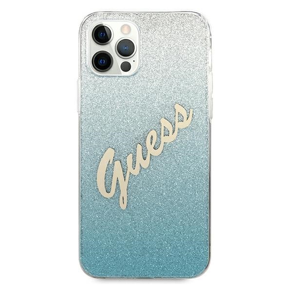 Guess dėklas iPhone 12/12 Pro 6,1" – mėlynas Glitter Gradient