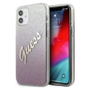 Guess dėklas iPhone 12 mini – rožinis (Glitter Gradient)