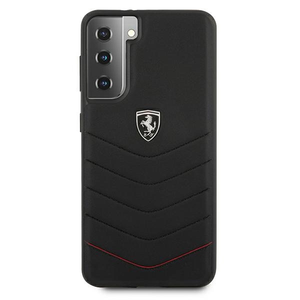 Ferrari dygsniuotas odinis dėklas Galaxy S21 – juodas