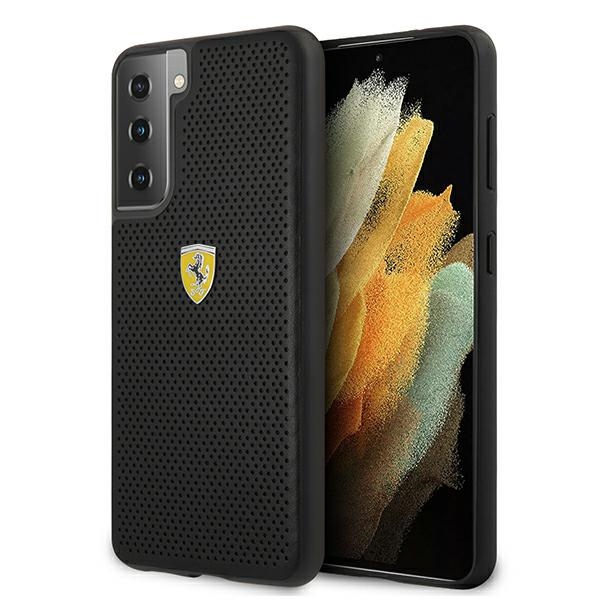 Ferrari dėklas Samsung Galaxy S21 – juodas, perforuota oda
