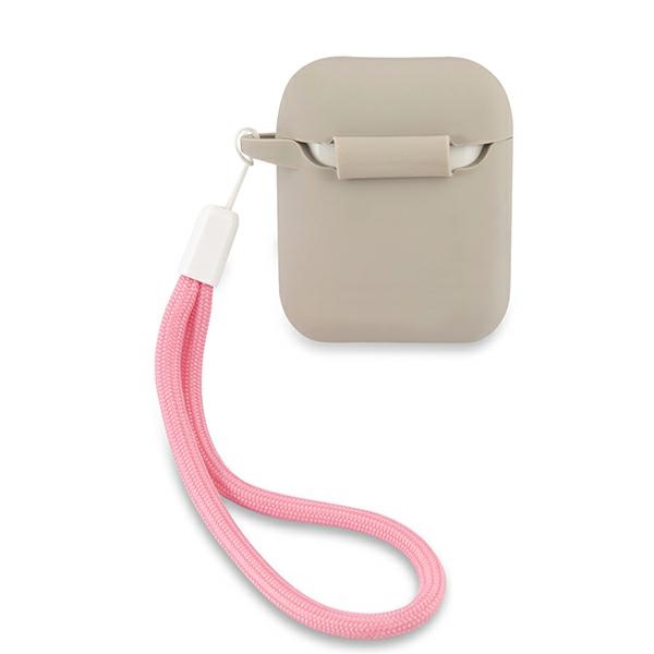 Guess silikoninis dėklas AirPods – pilkai rožinis