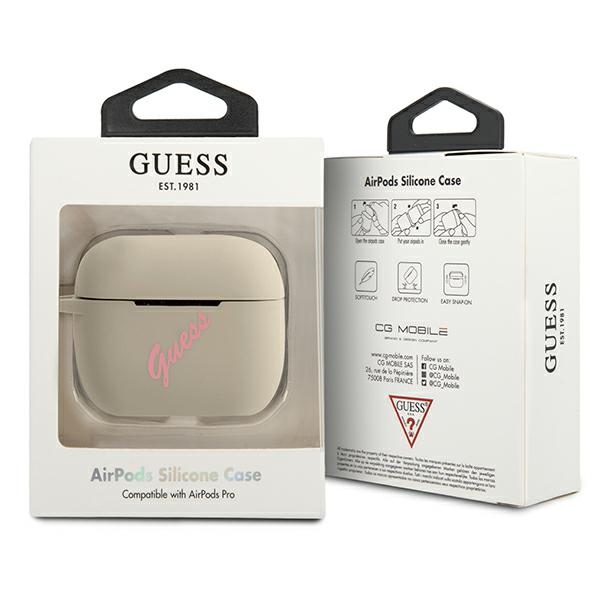 Guess silikoninis dėklas AirPods Pro – pilkai rožinis