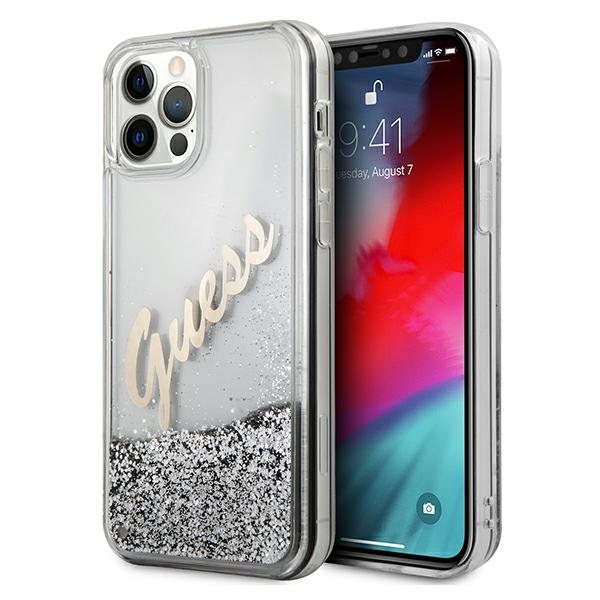 Guess blizgantis dėklas iPhone 12 Pro Max – sidabrinis