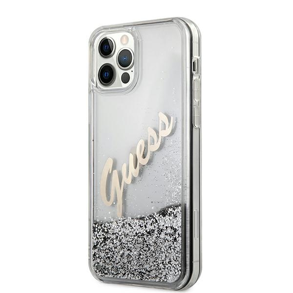 Guess blizgantis dėklas iPhone 12 Pro Max – sidabrinis