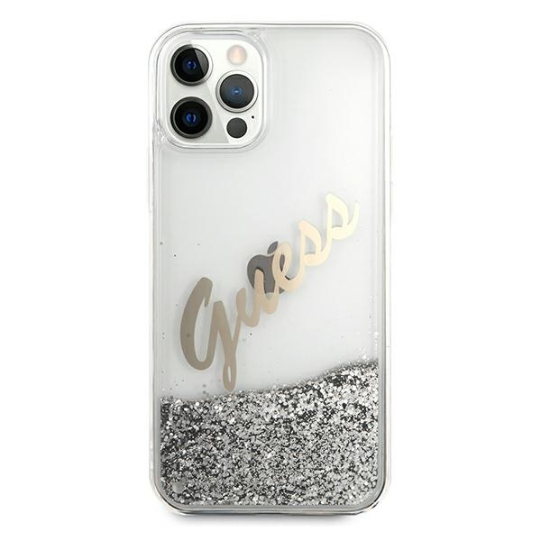 Guess blizgantis dėklas iPhone 12 Pro Max – sidabrinis
