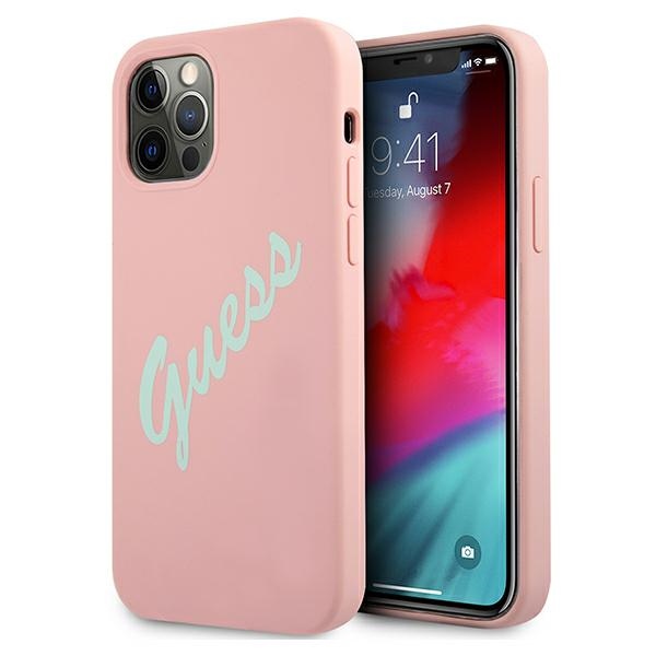 Guess silikoninis dėklas iPhone 12 Pro Max – rožinis/žalias