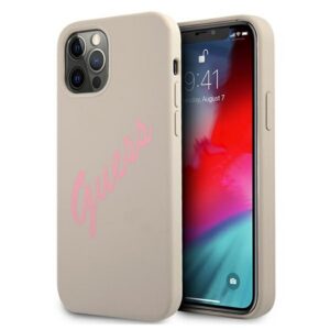 Guess silikoninis dėklas iPhone 12 / 12 Pro – pilkai rožinis