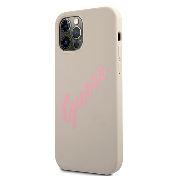 Guess silikoninis dėklas iPhone 12 / 12 Pro – pilkai rožinis