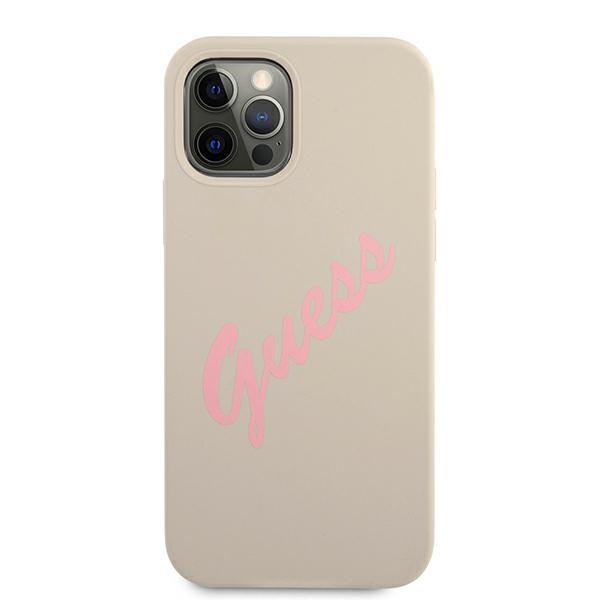 Guess silikoninis dėklas iPhone 12 / 12 Pro – pilkai rožinis