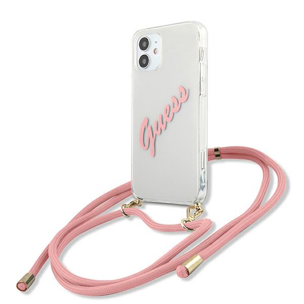 Guess dėklas iPhone 12 mini – skaidrus/rožinis