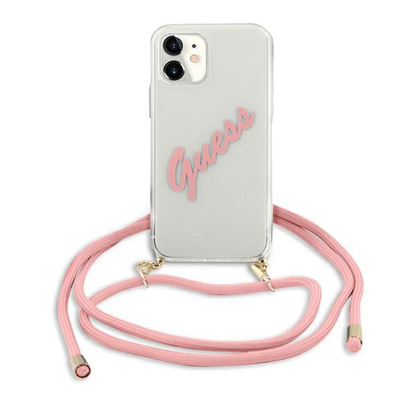 Guess dėklas iPhone 12 mini – skaidrus/rožinis