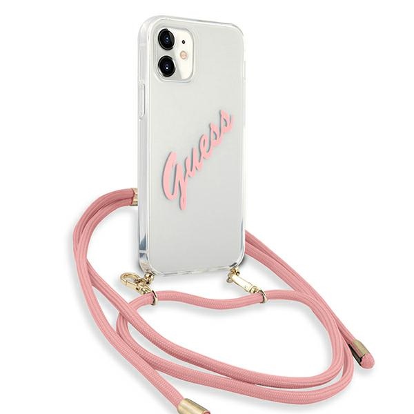 Guess dėklas iPhone 12 mini – skaidrus/rožinis