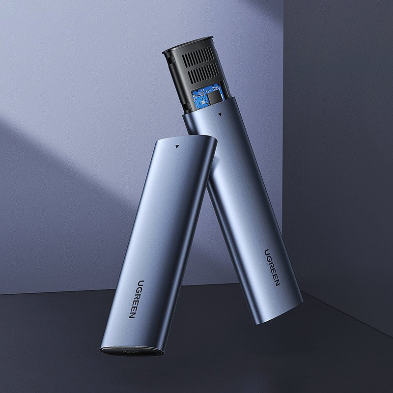 Ugreen M.2 SSD dėklas USB 3.2 Gen 2 diskui (SuperSpeed USB 10 Gbps) + USB Type C kabelis 0.5m pilkas (CM400 10902)