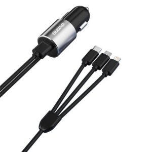 Dudao 3in1 USB automobilinis įkroviklis 3,4 A su integruotu Lightning / USB Type C / micro USB laidu juodas (R5ProN black)