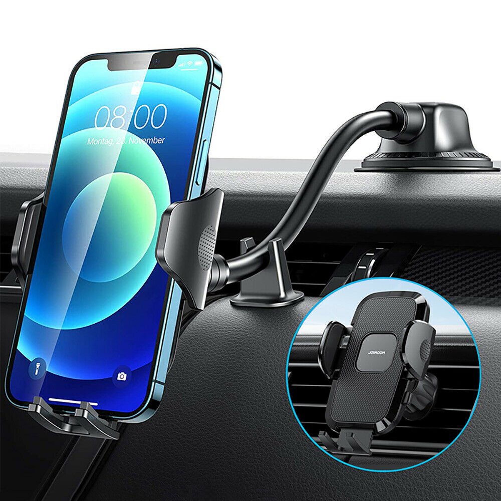 Joyroom automobilinis telefono laikiklis JR-ZS259 su lanksčia ranka prietaisų skydeliui arba priekiniam stiklui, juodas