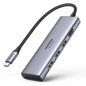 Ugreen daugiafunkcis HUB USB Type C - 3x USB 3.2 Gen 1 / HDMI 4K 60Hz / SD ir TF kortelių skaitytuvas pilkas (60383 CM511)