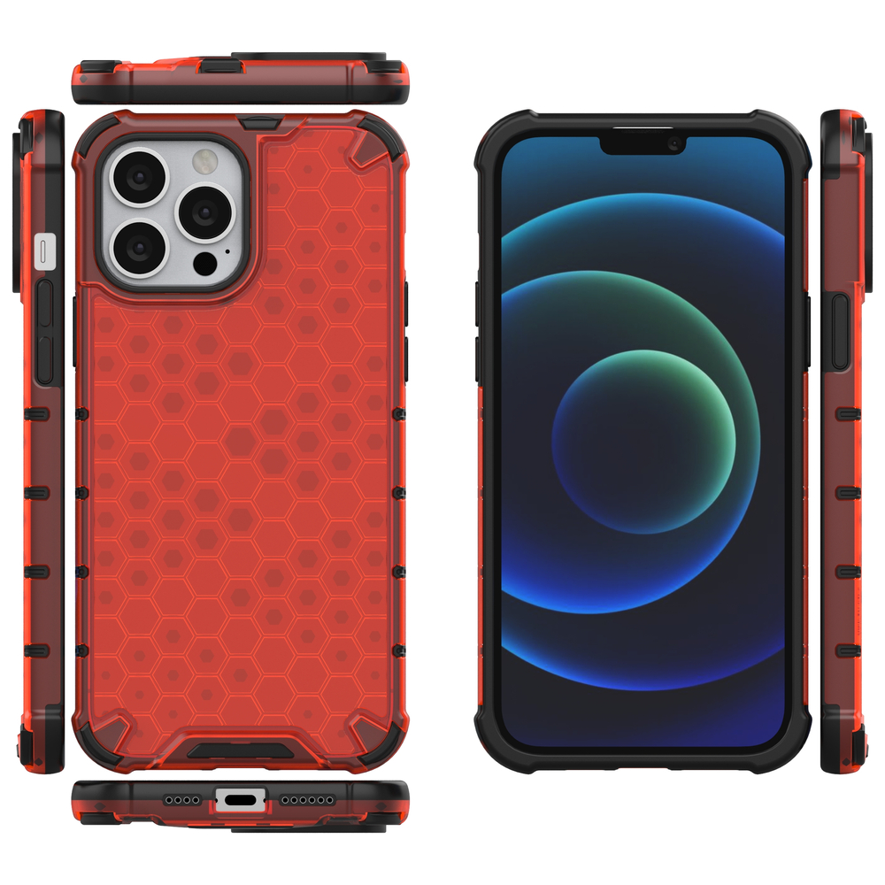 Honeycomb dėklas su TPU rėmeliu iPhone 13 Pro Max – raudonas