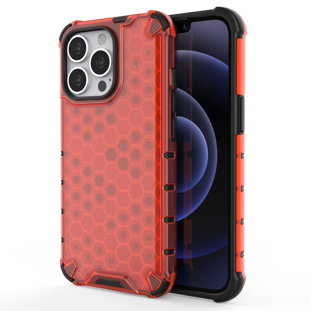 Korėtas dėklas iPhone 13 Pro – raudonas (TPU/PC)