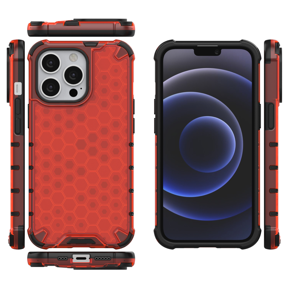 Korėtas dėklas iPhone 13 Pro – raudonas (TPU/PC)