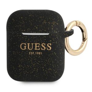 Guess silikoninis dėklas AirPods 1/2 – juodas su blizgučiais