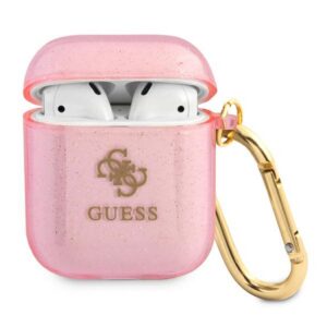 Guess dėklas AirPods 1/2 – rožinis, Glitter