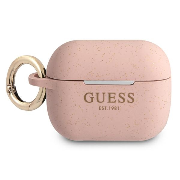 Guess silikoninis dėklas AirPods Pro – rožinis, su blizgučiais