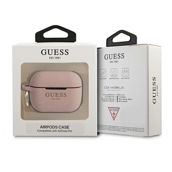 Guess silikoninis dėklas AirPods Pro – rožinis, su blizgučiais