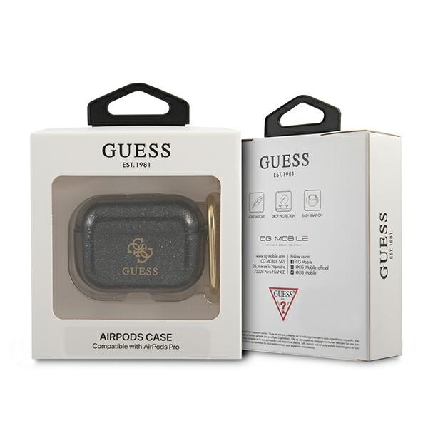 Guess dėklas AirPods Pro – juodas, Glitter