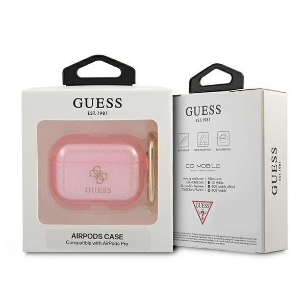 Guess dėklas AirPods Pro – rožinis, Glitter