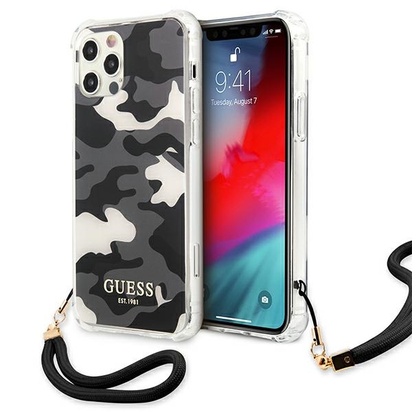 Guess Camouflage dėklas iPhone 12 Pro Max – juodas