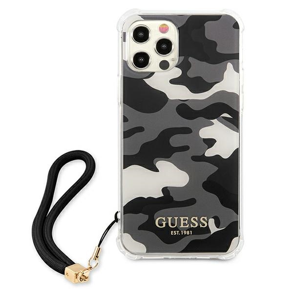 Guess Camouflage dėklas iPhone 12 Pro Max – juodas