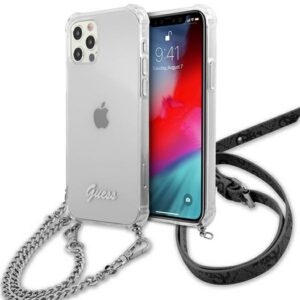 Guess skaidrus dėklas iPhone 12/12 Pro su grandinėle