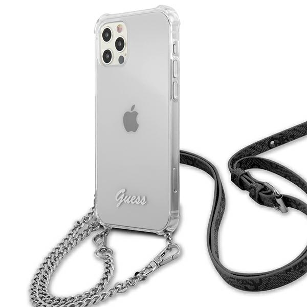 Guess skaidrus dėklas iPhone 12/12 Pro su grandinėle